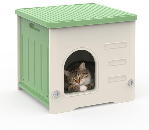 Stackable Outdoor Cat House Stackable, Plastic Cat Shelter Feral Cat House Weatherproof Waterproof Elevated