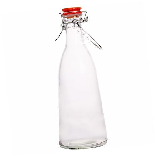 iplusmile Botella Hermética de Vidrio Grueso Tapa Abatible, 1100ml, Roja, para Cerveza y Jugo, Fácil de Llevar, Adecuado para Viaje y Jardín