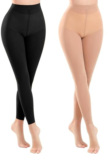 Risipu 2 Paar Damen-Kompressionsstrumpfhosen, 40D, fußlos, weich, elastisch, hohe Taille, Stützstrumpfhose, kurze Tanzsocken, Schwarz + Haut, Einheitsgröße