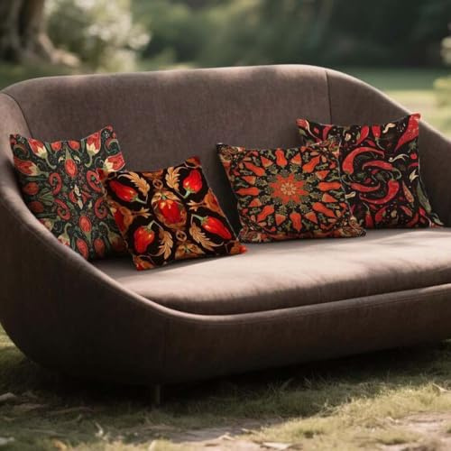 Kissenbezug 35x35cm Outdoor Kissen Rot Balkon Deko Wetterfest Sofakissen Chili 4 Stück Dekokissen Doppelseitiger Druck Quadratische Zierpolster für Frühling Bank Stuhl Balkon Garten Geschenke GJ-758