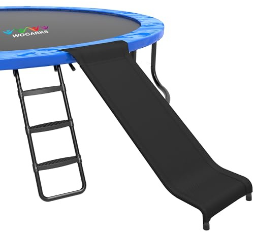 Trampoline Ladder and Slide Kit - Universal 3 Steps Stair Slide with Buffer, Easy to Climb Trampoline Accessories for Kids, Replacement Parts & Attachmentfor 10 12 14 15ft Trampolines （Black）