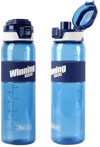 MHwan Gourde Sport, 1L, Robuste et Incassable, Élégante et Étanche Gourde Graduée, Sans BPA, Idéale pour le Sport, le Fitness et les Voyages