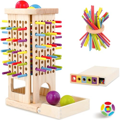 BLUESEABUY Tour en Bois Montessori Jeu de Société Enfant 3 Ans Jeu Éducatif d'Équilibre et de Tri des Couleurs Cadeau Familial pour Fille Garçon 3 4 5 Ans