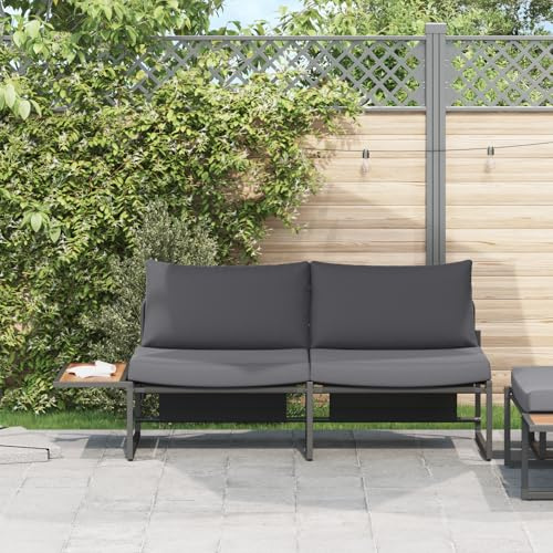 WEMYUFURN Anthrazit Outdoor Sofa Modernes Gartensofa mit Wetterbeständigem Metallrahmen und Abnehmbaren Kissen für Balkon Terrasse Relaxing Sitzgelegenheit bis zu 3 Personen