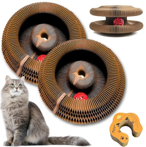 Griffoir Interactif pour Chat, avec Balle et Clochette, Jouet Interactif Pliable Jouet Chat, pour Jeu et Entretien des Griffes (2 Set)