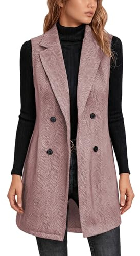 Vhersily Chaleco de mujer a cuadros chaleco largo sin mangas elegante cárdigan chaqueta retro trabajo abrigo doble fila de botones Blazer Vest Otoño Invierno suave y ligero Curvy regalo Año Nuevo
