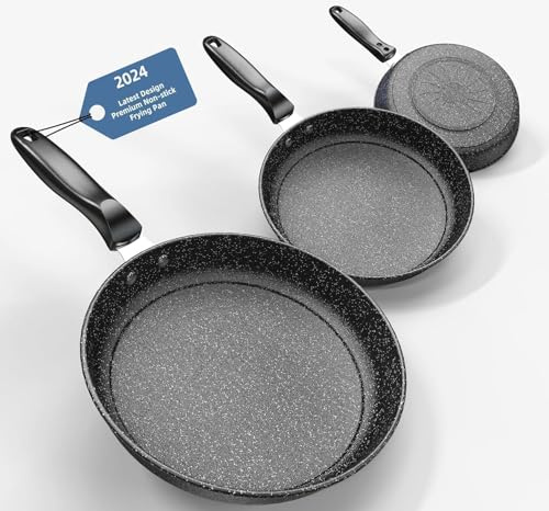 Set di padelle antiaderenti, padella in ghisa da 26 cm + 28 cm + 30 cm, set da 3 pezzi per cucinare, padelle professionali antiaderenti con manico resistente al freddo (NI2)