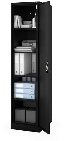 Jan Nowak Aktenschrank Büroschrank Metall, abschließbar, 185 x 60 x 45 cm | Ordnerschrank und Dokumentenschrank, 4 verstellbare Böden je 50 kg, 3-Punkt-Schloss, 2 Schlüssel, Wandmontage