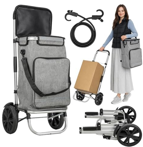 ARATERVIO Einkaufstrolley Klappbar 3-in-1 mit 43L Kapazität Faltbarer Einkaufsroller Sackkarre Treppensteiger Räder Regenfest & Reflektoren Einkaufswagen Ersatz für Supermarkt Markt & Reise