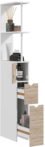 HOMCOM Columna Auxiliar de Baño Estrecha Moderna 15x33x136,8 cm Natural