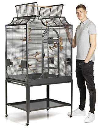 Montana Cages | Premium Vogelkäfig Madeira III großer Vogelkäfig für Sittiche, inkl. Anflugklappe, Freisitz, 4 Edelstahlnäpfe, AVILON Pulverbeschichtung, Antik Edition, ca. 90 x 70 x 170cm