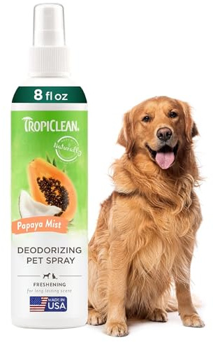 TropiClean Spray Désodorisant pour Animaux de compagnie Chiens & Chats - Parfum Longue Tenue - Sans Paraben & Sans Colorant - Brume de Papaye, 236 ml