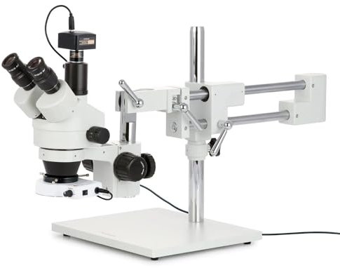 AmScope SM-4T-80S-M Trinokulares Stereomikroskop mit 80-LED-Licht und 1.3 MP USB-Digitalkamera, 7X-45X, Weiß
