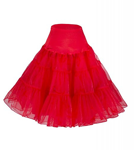 shoperama 50er Jahre Petticoat Tüll-Rock 65 cm Unterrock Rockabilly Fifties 50's Karneval, Farbe/Größe:Rot - 4XL