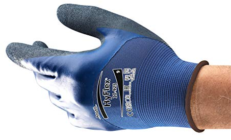 Ansell HyFlex 11-925 Ölabweisenden Arbeitshandschuhe, Rutschfeste Nitril-Beschichtung, Wasserdichte Schutzhandschuhe für Industrie und Mechanik, Dünne Montagehandschuhe, Blau, Größe L (12 Paar)