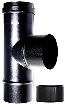 Raccordo caldaia a T 90 fm-m DN 80 mm smaltato 600 gradi stufa pellet tubo nero CE Made in Italy