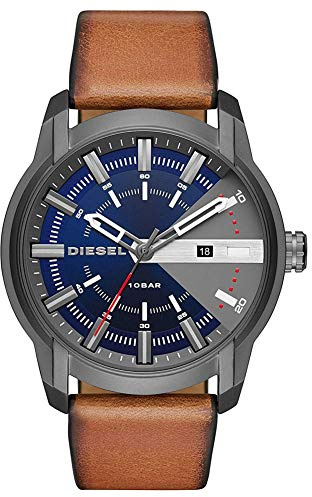 Diesel Armbar Montre pour Homme, Mouvement à Quartz avec Bracelet en Silicone, Acier Inoxydable ou Cuir, Marron et Gris, 45mm