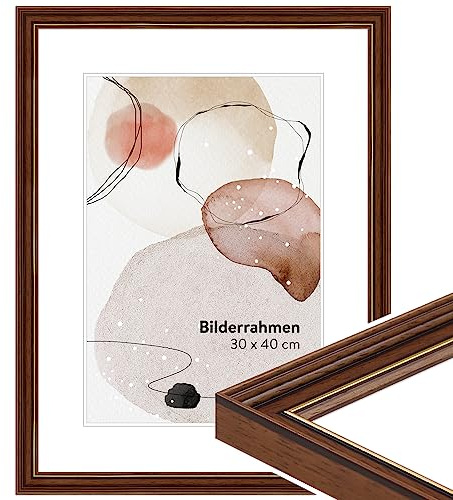 WANDStyle tavelram brun med guldkant 20x25 cm av trä i antik stil för upphängning, fotoram Made in Germany - H182