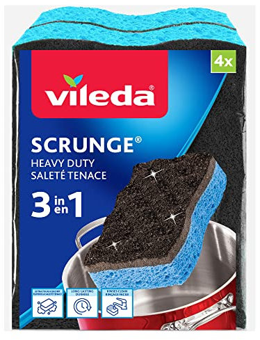 Vileda Scrunge - Esponja resistente para fregar (paquete de 4)