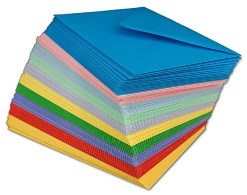 50 Briefumschläge Bunt Mix DIN C6-100 g/m² Kuvert Ohne Fenster 11,4 x 16,2 cm - Nassklebung spitze Klappe - Umschläge Paket farbig zum basteln - Glüxx-Agent