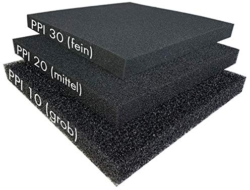 Pondlife Aquaristik Teich Filterschaum Filterschwamm schwarz, alle Größen von 50x50x2cm -100x50x10cm Größe 50x50x5cm fein 30PPI