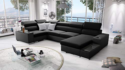 All4All Ecksofa mit Schlaffunktion Porte 358 cm x 205 cm - Wohnlandschaft U-Form - Schlafsofa mit Bettkasten - XXL Sofa - Groß - Gewebe mit Kunstleder - Rechte Seite - Schwarz/Schwarz 26