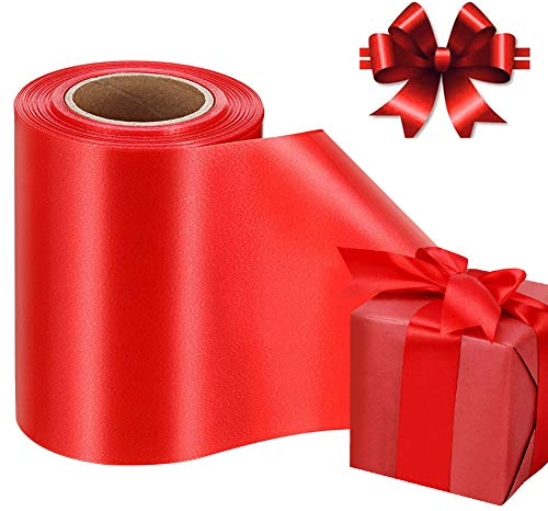 Geschenkband Satinband Rot, Breit Schleifenband Ringelband zum Basteln Geschenk Verpackung, Satin Band Stoffband Dekoband Bögen für Weihnachten Hochzeit Valentinstag Deko (100mm, 22m)