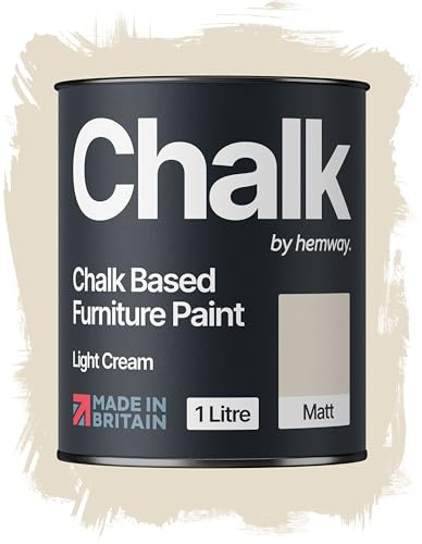 Hemway Chalk Based Furniture Paint, Light Cream 1L, Matt Finish | Shabby Chic, Chalk Paint Furniture & Walls, Quick Dry & 1 Coat