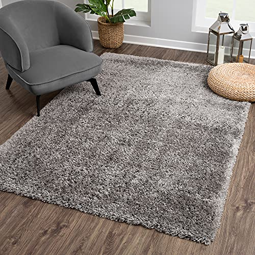 SANAT Porto Shaggy Wohnzimmer Teppich - Hochflor Zottel-Teppiche für Wohnzimmer, Schlafzimmer, Küche, Flure, Kinderzimmer - Leicht Zu Reinigen, Superweich, Modern Teppich Dunkelgrau 140 x 200 cm