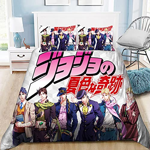 Tongyundacheng 3-teiliges Bettwäsche-Set JoJo's Bizarre Adventure Cartoon Anime 3D-Muster Bettbezug mit 2 Kissenbezügen Super weiche Mikrofaser Schlafzimmer Bettbezug Bettwäscheset