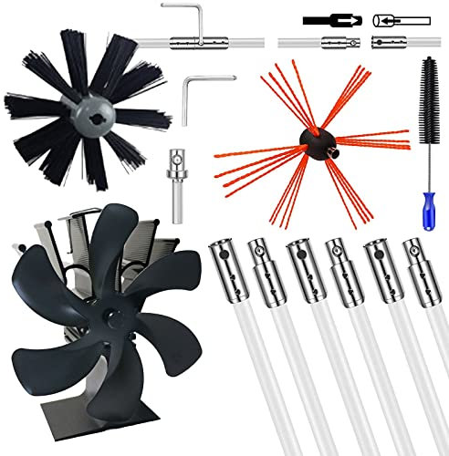 0℃ Outdoor Spazzola Canna Fumaria, Kit Spazzacamino + Ventilatore per Stufa a Legna per Camino Kit Pulizia Camino Spazzola Camino Facile da Collegare, Canna Fumaria Spazzola,7m