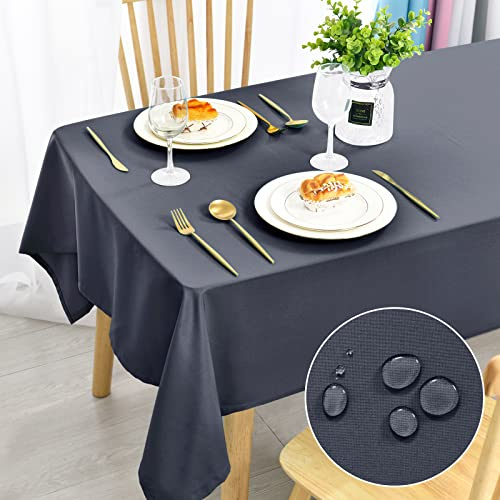 DWCN Grau Tischdecke 130x220cm Fleckschutz Abwaschbar Tischwäsche Outdoor | Wetterfest Abwischbare Wasserdicht Rechteckig Geburtstag Tischtuch für Esszimmer, Garten, Party, Hochzeiten oder Haushalt