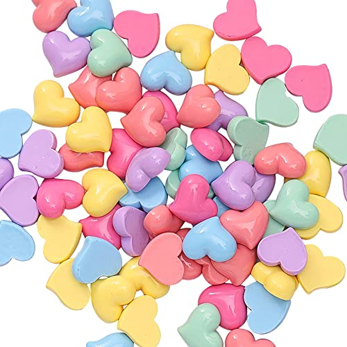 UUYYEO 60 Stück Herz-Anhänger aus Kunstharz, flache Rückseite, Cabochons mit flacher Rückseite, niedlicher Schleim, Valentinstag, Scrapbooking, Verzierungen