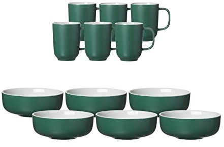 Ritzenhoff & Breker Jasper Service de brunch pour 6 personnes, vert, tasse à café 285 ml, bol à céréales Ø 14 cm, vaisselle douce au toucher et vernis mat coloré