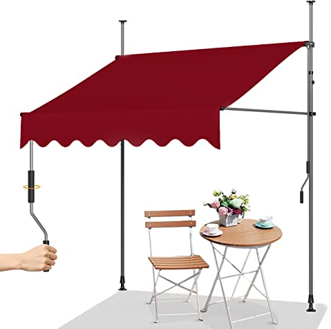 Klemmmarkise, Markise Balkon Ohne Bohren, Sonnenschirmunterstand mit Kurbelgriff, wasserdichte Markise (Color : Red, Size : 350cm)