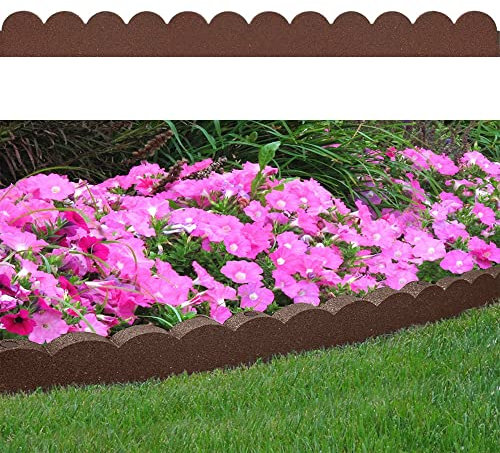 SAVING HUB Garden Flexible Recycled Rubber Border - Outdoor Lawn Pathways Flower Beds Edging Borders - Lightweight Gardening Patio Edge Border with Spikes (Curve Scallop Border Terracotta)