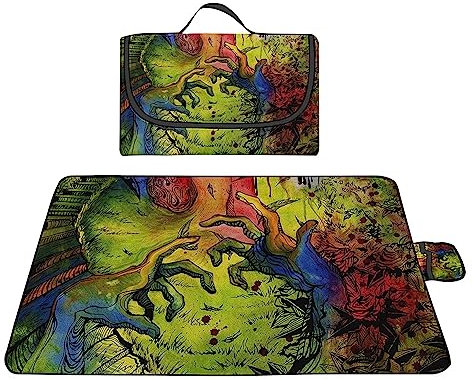 TengYuer Picknickdecke 180x200cm Stranddecke Wasserdicht Sandfrei Isoliert Faltbar Strandmatte mit Tragegriff Outdoor Campingdecke XXL für Camping Parks Strände Picknick GrüNe Geometrie