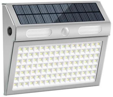 COLBOR Solarlampen für Außen mit Bewegungsmelder, 112 LED Solar Strahler Außen mit 4 Modi IP65 Wasserdicht 2200mAh Solar Wandleuchte Aussen aus Edelstahl, Solarlampen-Außen-LED-Leuchte