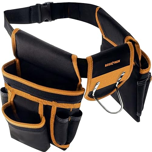 BIGSTREN Werkzeuggürtel mit 22 Taschen + Hammerhalter – Robuster Oxford 600D Werkzeughalter mit Verstellbarem Gürtel (67–118 cm) – Profi-Montagegürtel für Handwerker, Bauarbeiter & Heimwerker