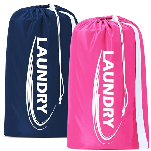 Sylfairy 2 Pack XL Laundry Bag with Strap,Heavy Duty Travel Laundry Bag,Rip-Stop Dirty Clothes Shoulder Bag with Drawstring,Easy Fit a Laundry Hamper or Basket Travel Essentials