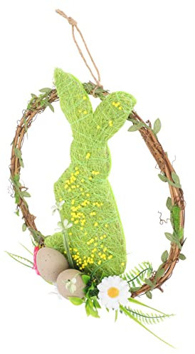 WOFASHPURET Eierstock-Kranz Kranz in Hasenform Hängedeko zum Thema Ostern Osterei-Kranz Dekor Girlande Osterkranz Foto-Requisite hölzern schmücken Ornamente Requisiten natürliches Rattan
