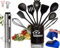 Utensilios de Cocina - Utensilios de Cocina de Silicona + Pulverizador Aceite Spray + Trapos Cocina | Accesorios Cocina | Espatulas Silicona Cocina | Pinzas Cocina | Bote Almacenaje Cocina (negro)