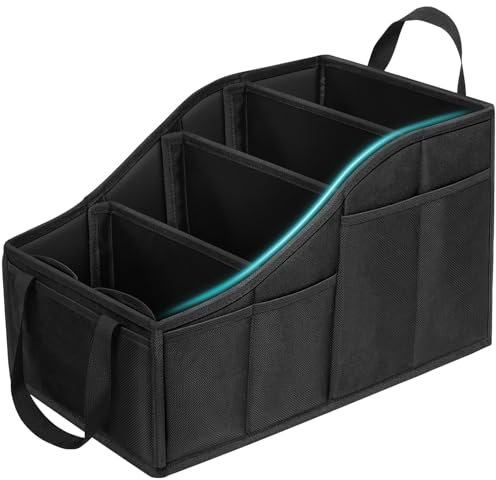 YOHOOLYO Auto Organizer Kinder Rücksitz mit 4 Fächern und 4 Getränkehalter zusammenklappbar Rückbank Beifahrersitz für Spielzeug Bücher Snacks Schwarz