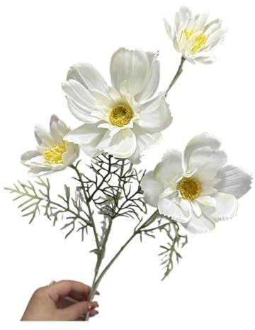 4-köpfige Gesang-Blume, persische Chrysantheme, künstliche Blume, Seidenblume, Wohnzimmerdekoration, Ornamente, Blume (Farbe: Weiß)
