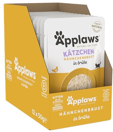 Applaws 100% Natural Wet Kitten Food, Chicken Breast in Broth - Pack of 12 x 50g Pouch