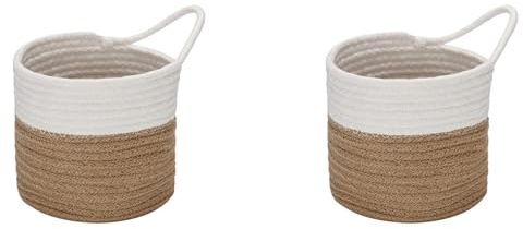 Haopeuk 2X Wall Baskets Small Cotton Rope Baskets Woven Baskets Storage Hanging Baskets for Organizing Round Baskets for Plants