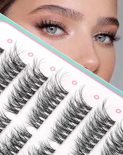 Onlyall Cluster Lashes Individual Cat Eye Natural Eyelashes False Eyelash Extension C/D Wispy Knot Free Clusters Lash Fluffy DIY Reusable 3D 112 Pcs (12-17MM Pre-Styled-Foxeye-7Pair) N03