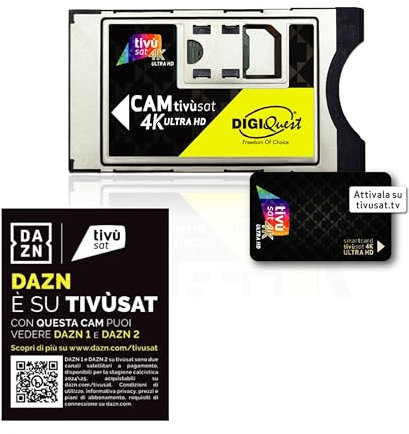 DIGIQUEST CAM tivùsat 4K Ultra HD certificata |Accesso ai canali HD e 4K | Facile installazione | Ideale per amanti di cinema e sport