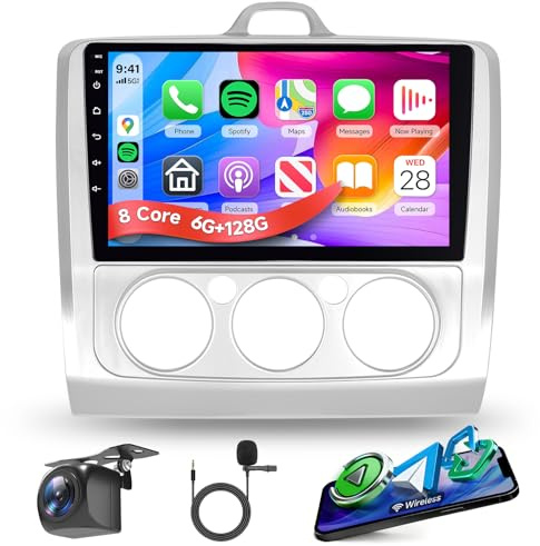6G+128G 8-kärnig trådlös Carplay Android bilradio för Ford Focus Mk2 Mk3 Exi MT 2 3 2004-2011 9-tums bilradio med Android Auto GPS-navigering WiFi-spegellänk Bluetooth FM/RDS/EQ DSP/SWC backkamera