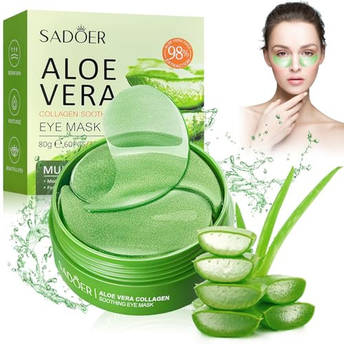 60 Pezzi Maschera Occhi di Aloe Vera,Patch Occhi Per Rimuovi Borse e Puffiness, Collagene Patch Occhi, Maschera Occhiaie Donna Uomo, Collagene Maschera Occhi Eye Mask, Contorno Occhi Idratante